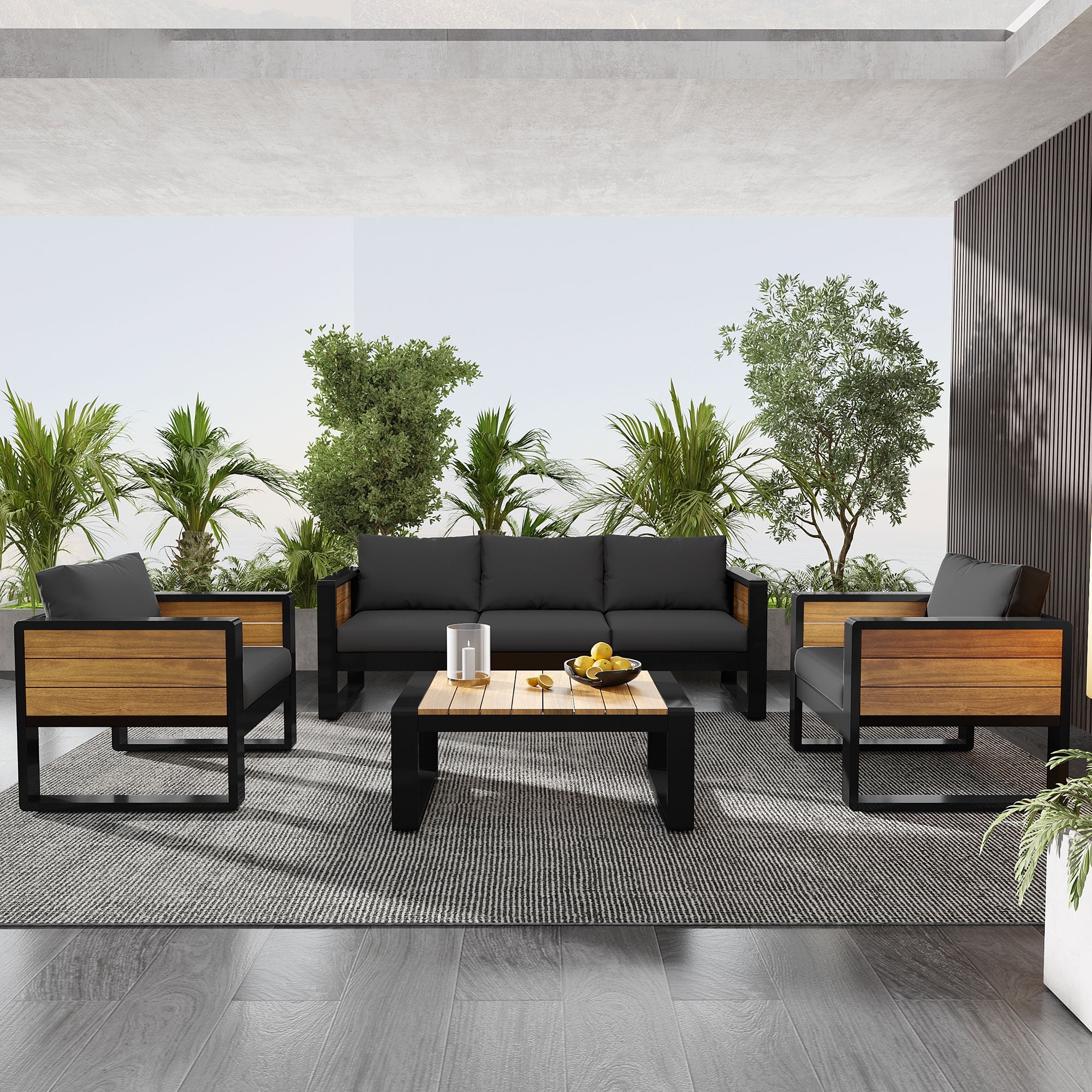 Aluminum Frame Large 4-Piece Outdoor Patio Furniture Set for 5 Person