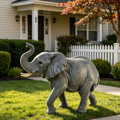 20'' Tall Resin Elephant Statue with Raised Trunk