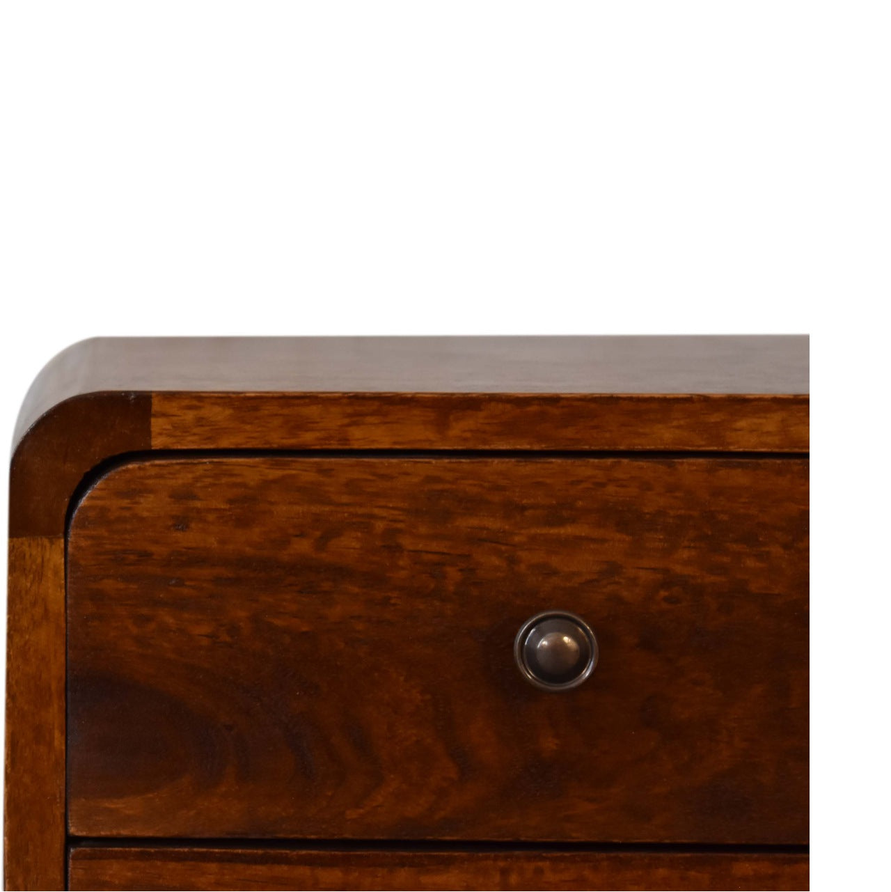 Soli Wood Mini Chestnut Curved Nightstand, 2-Drawers