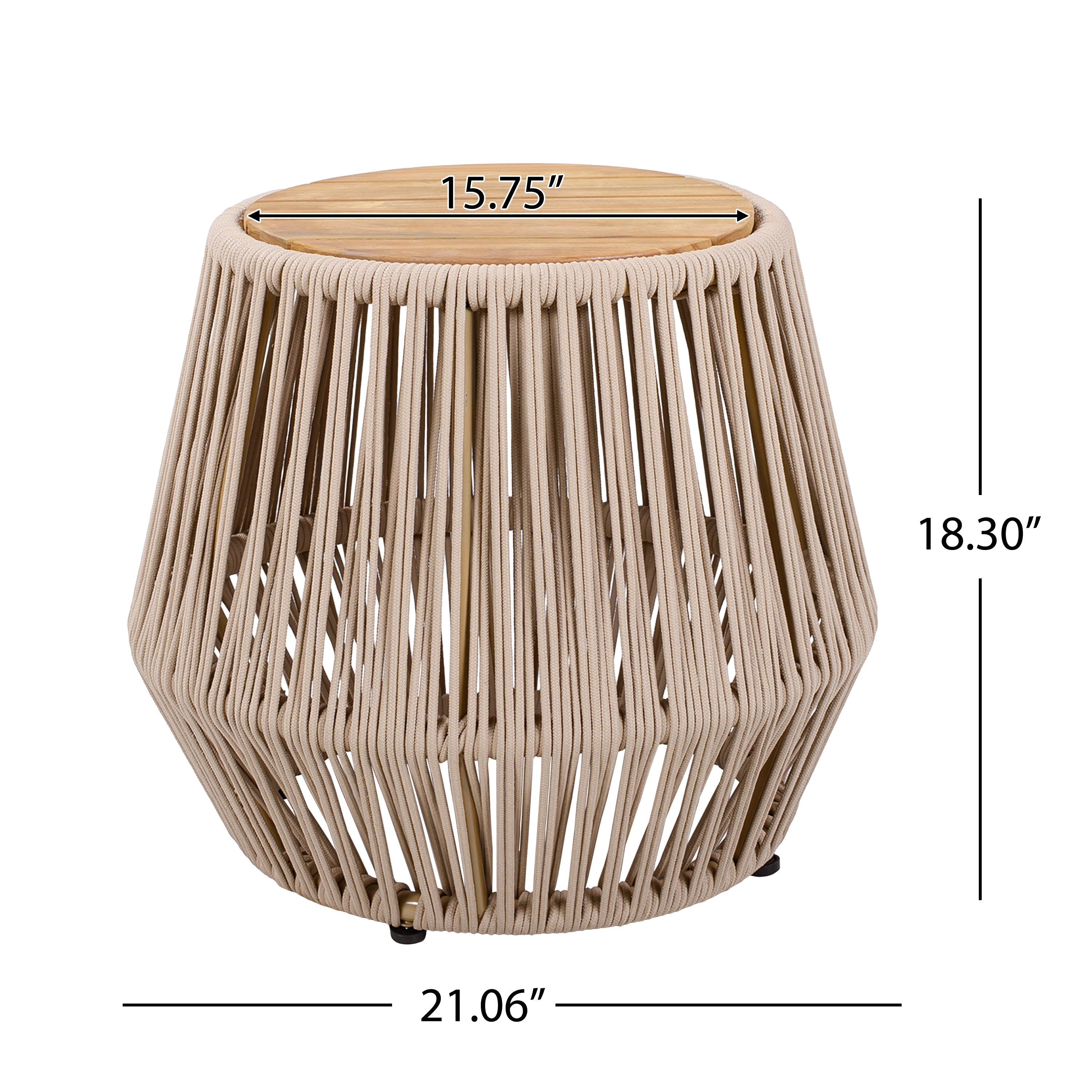 Acacia Wood Side Table with Beige Rope Base