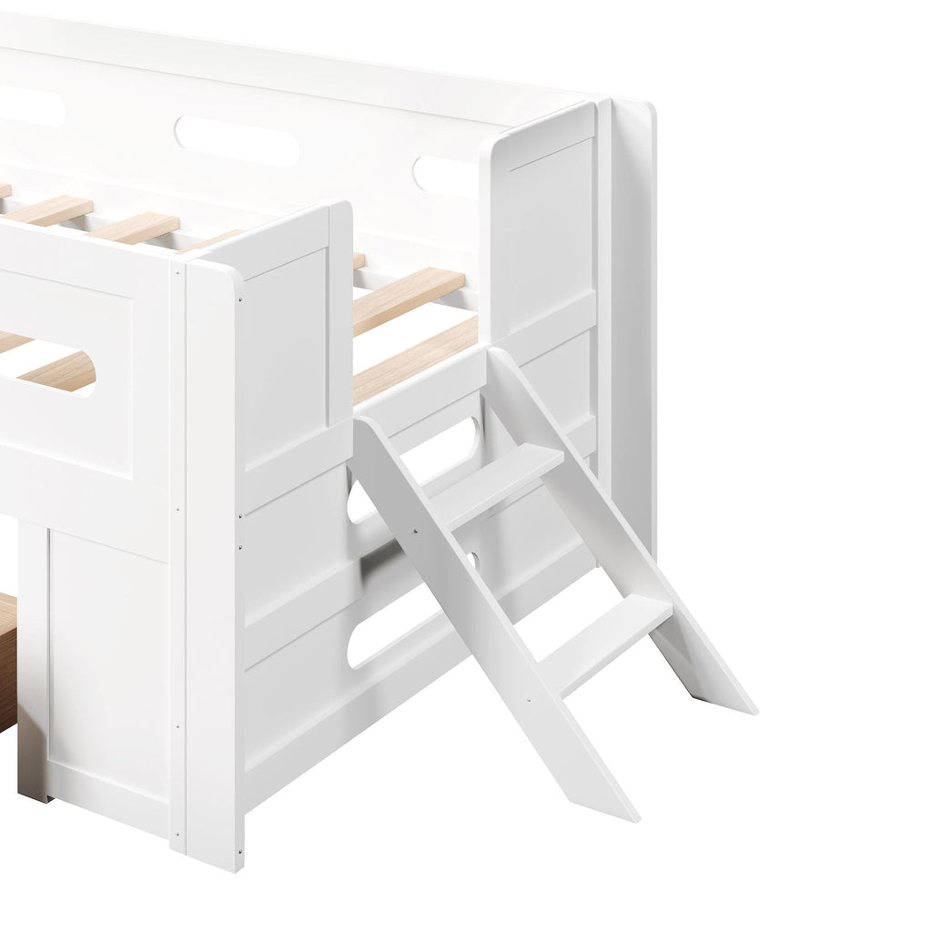 Platform Bed With Guardrail And Drawer