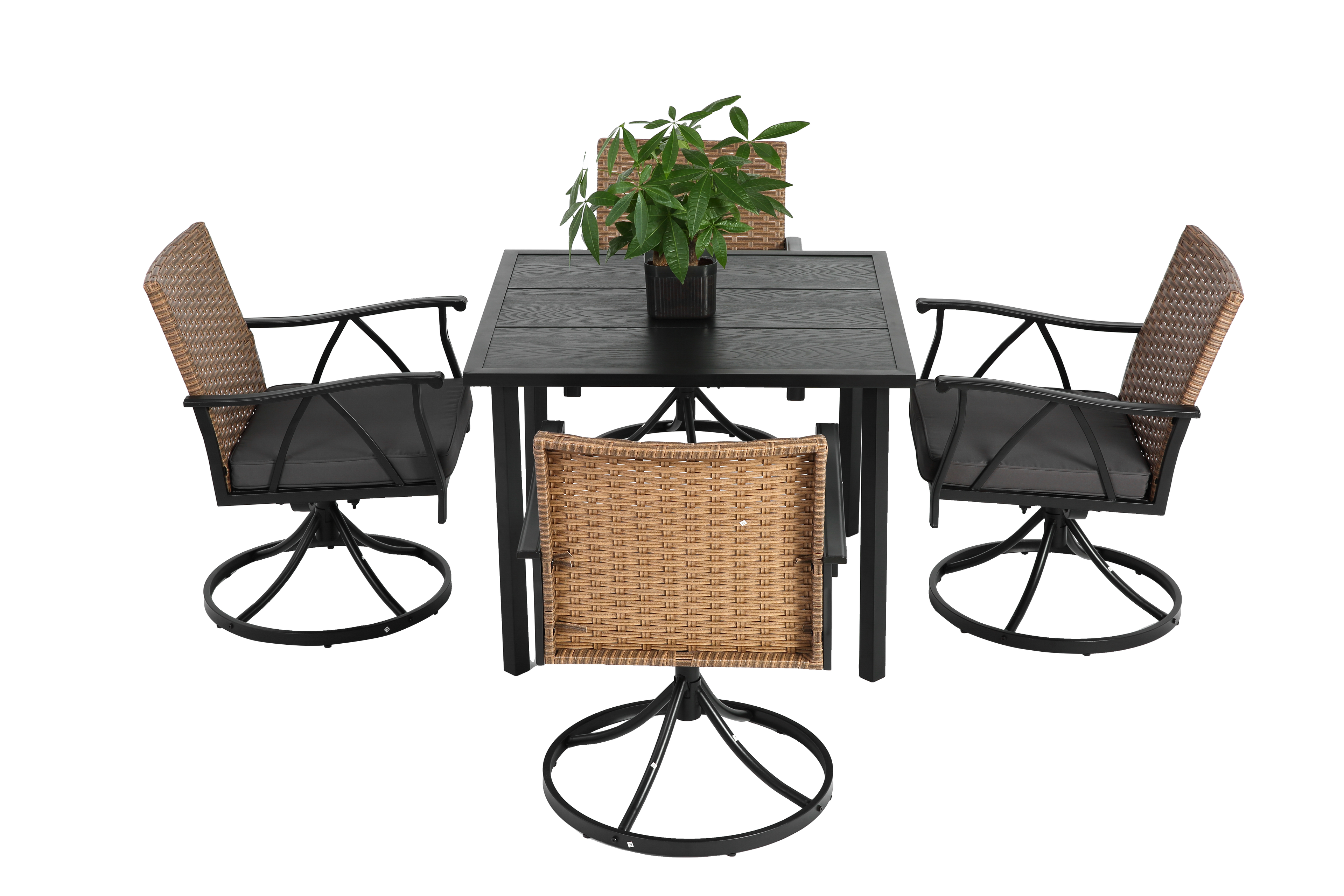 5 Piece Patio Dining Set for 4 with Swivel Rocker Chairs and Steel Table Top