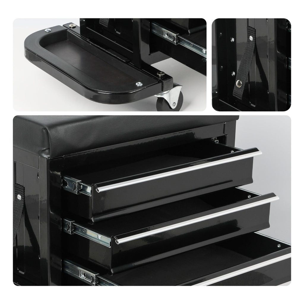 3-Drawer Tool Chest Rolling Mechanic Seat with Tool Trays