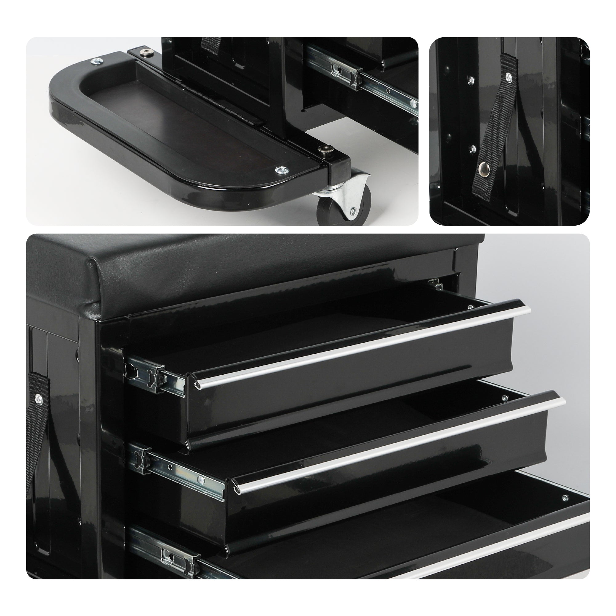 3-Drawer Tool Chest Rolling Mechanic Seat with Tool Trays