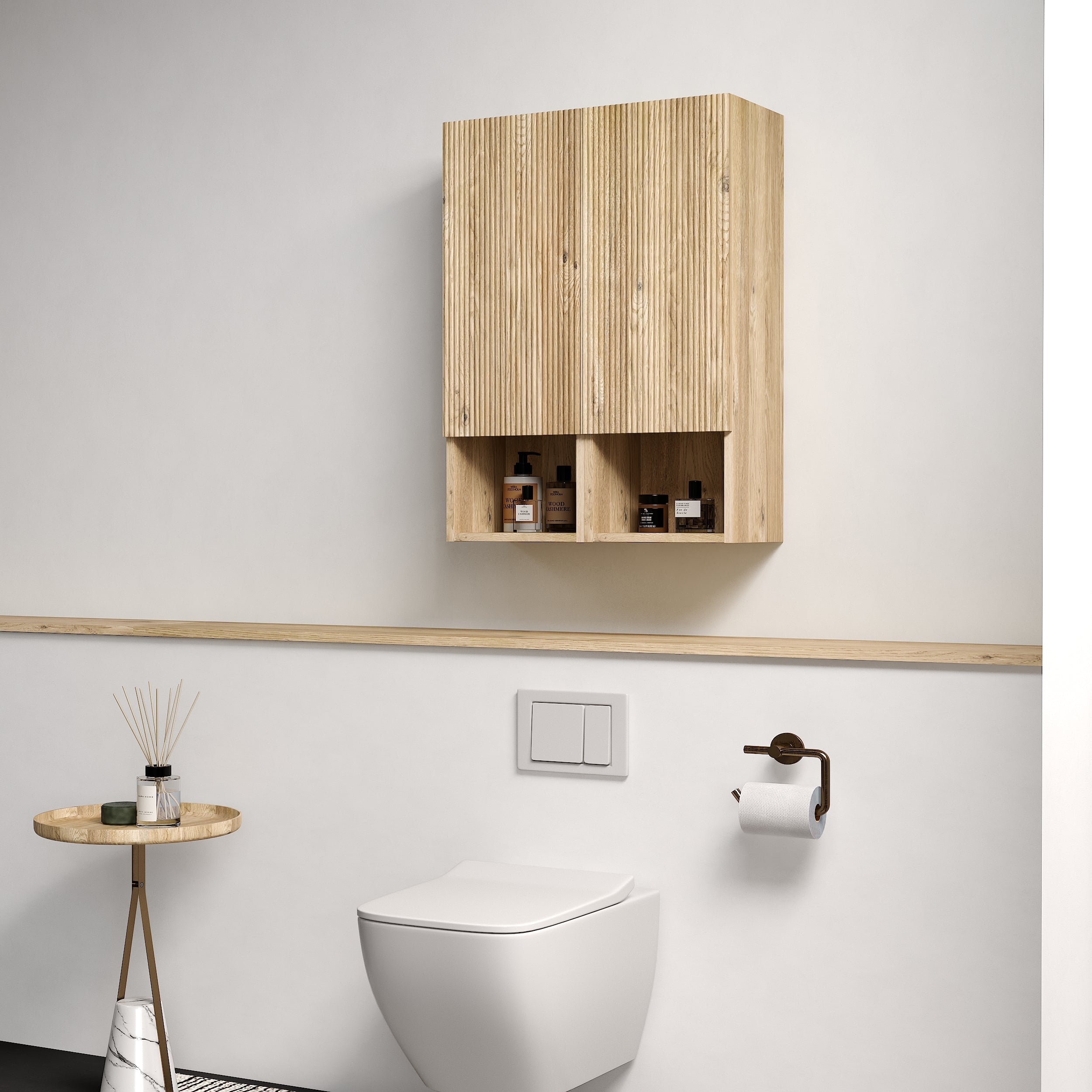 Abay Home Chic Striped Texture Bathroom Storage Cabinet