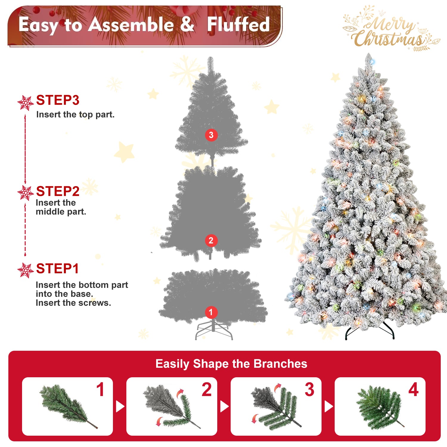 5FT Flocked Christmas Tree with 300 Colorful UL Lights