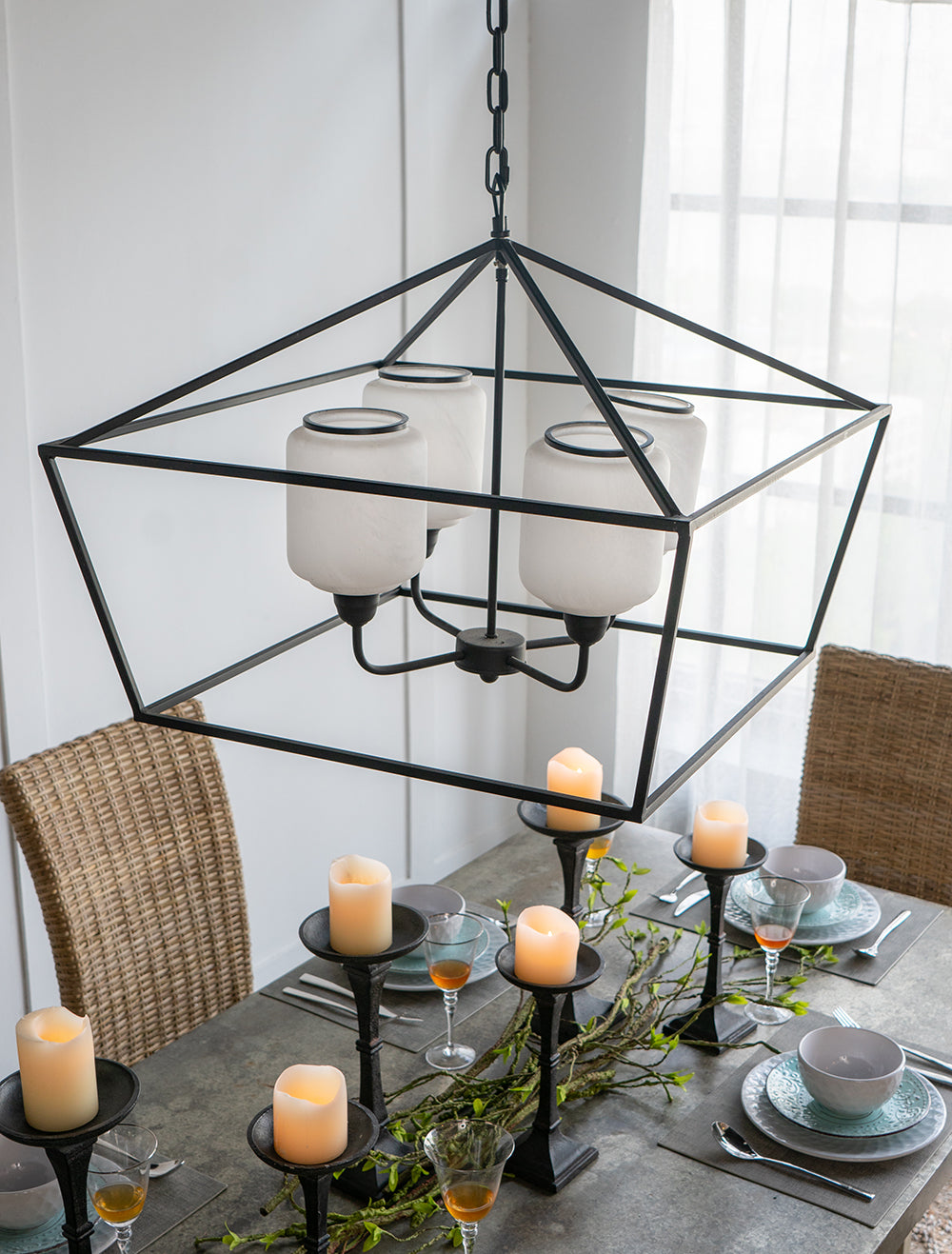 26" Iron Chandelier - Sleek Industrial Style