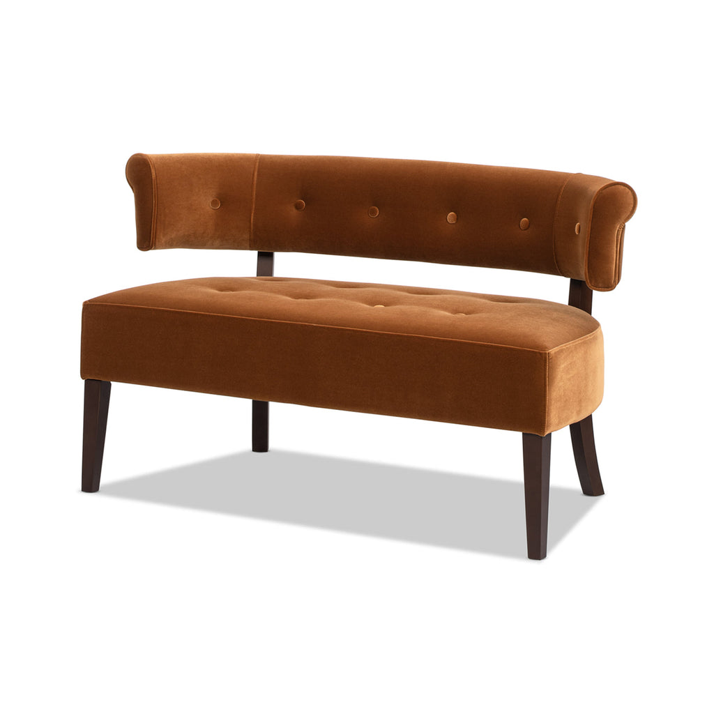 Jared Roll Arm Tufted Bench Settee, Burnt