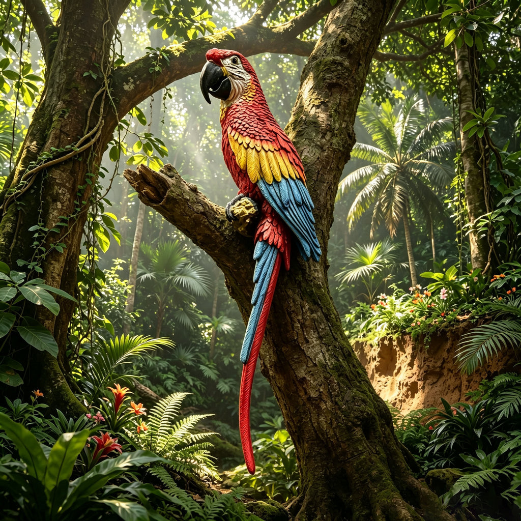 Hanging Scarlet Macaw Parrot Statue