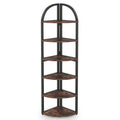 Tall 6 Tier Corner Shelf, Freestanding Bookshelf For Living Room - Rustic Brown