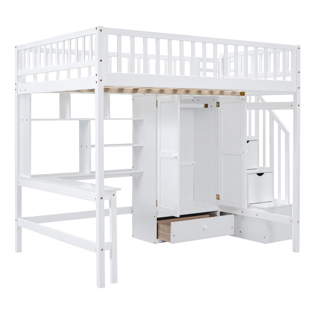 Loft Bed With Bookshelf, Drawers, Desk, And Wardrobe