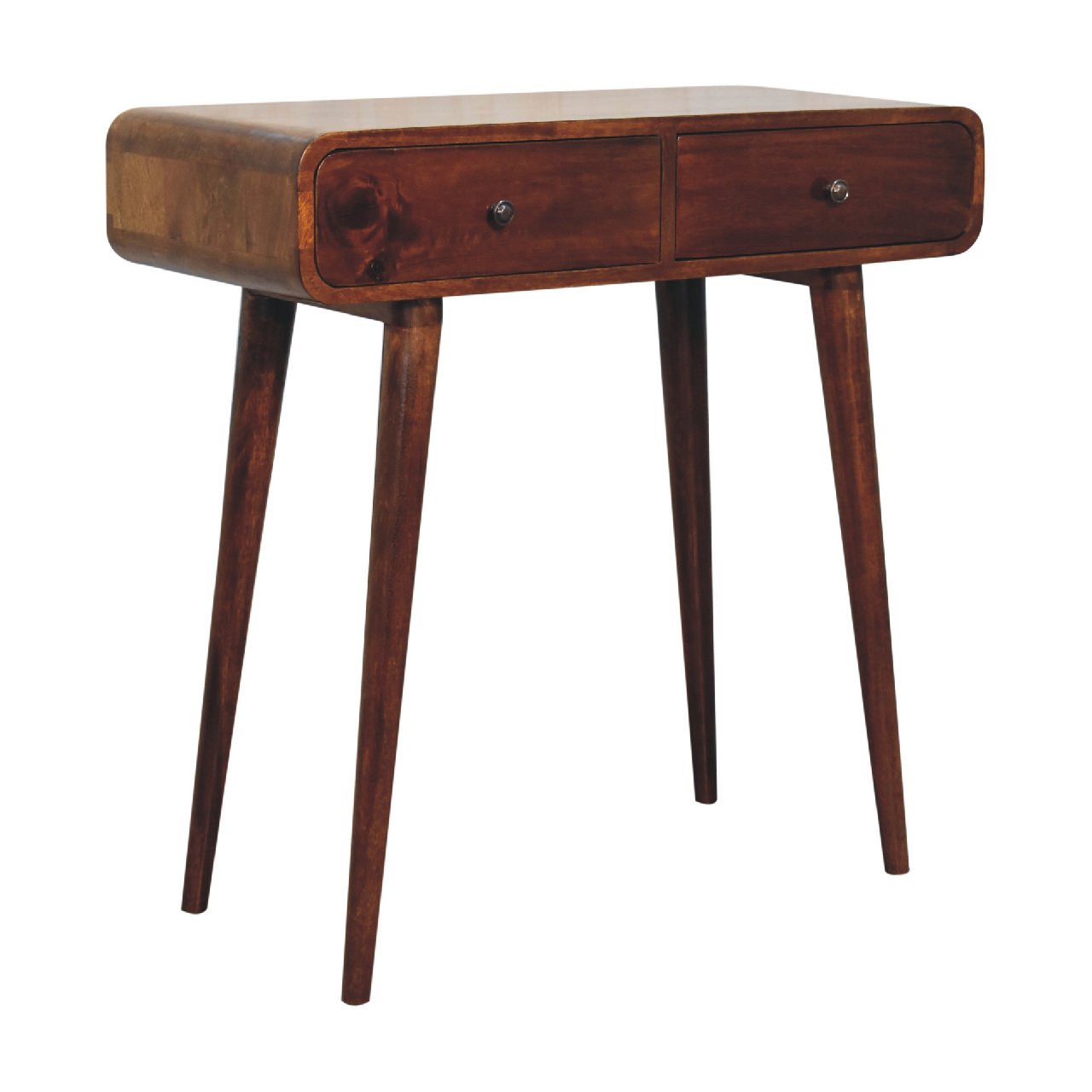 Solid Wood Chestnut Curved Hallway Table, 2-Drawers, Nordic Legs