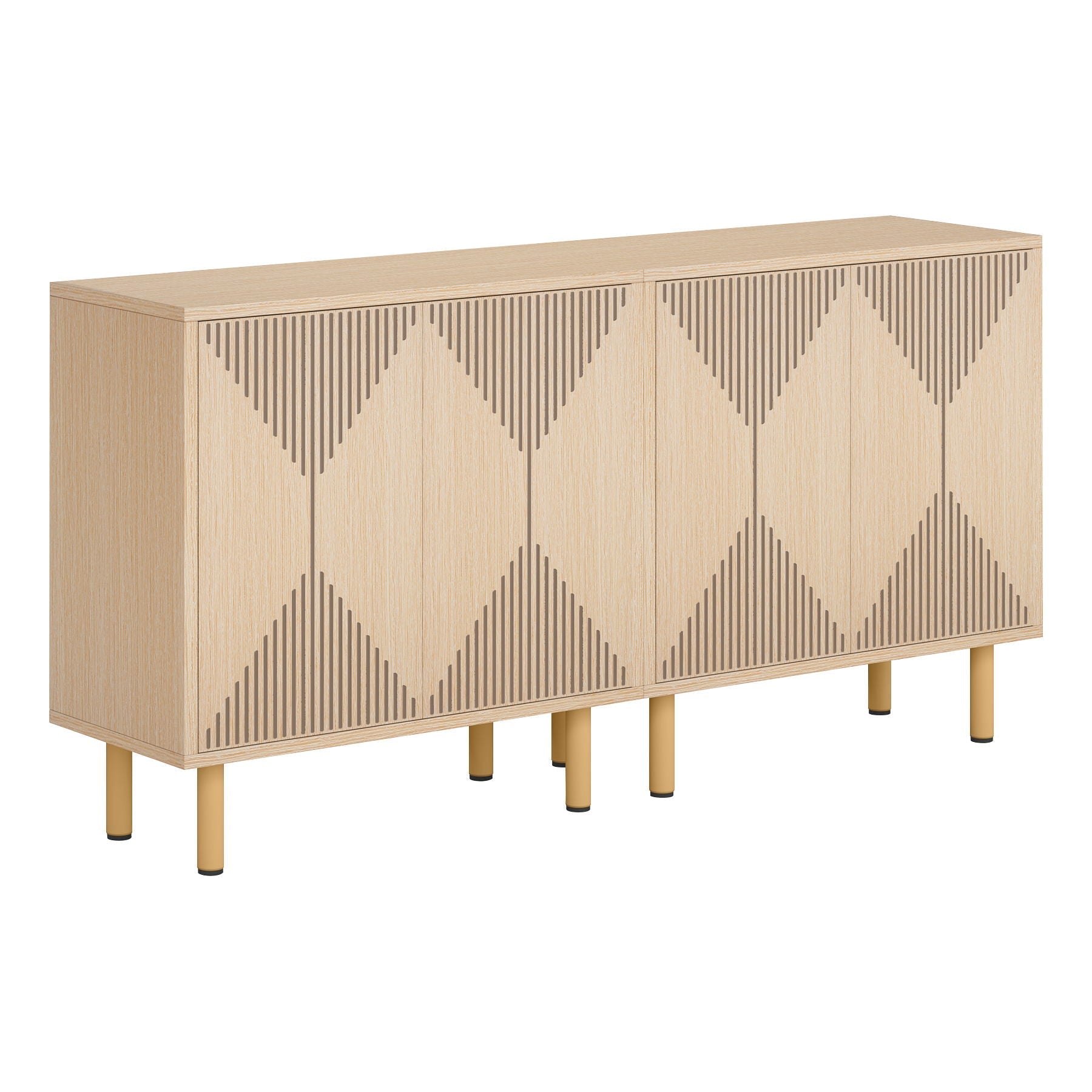 Sideboard Buffet Cabinet With Carved Doors - Yellow