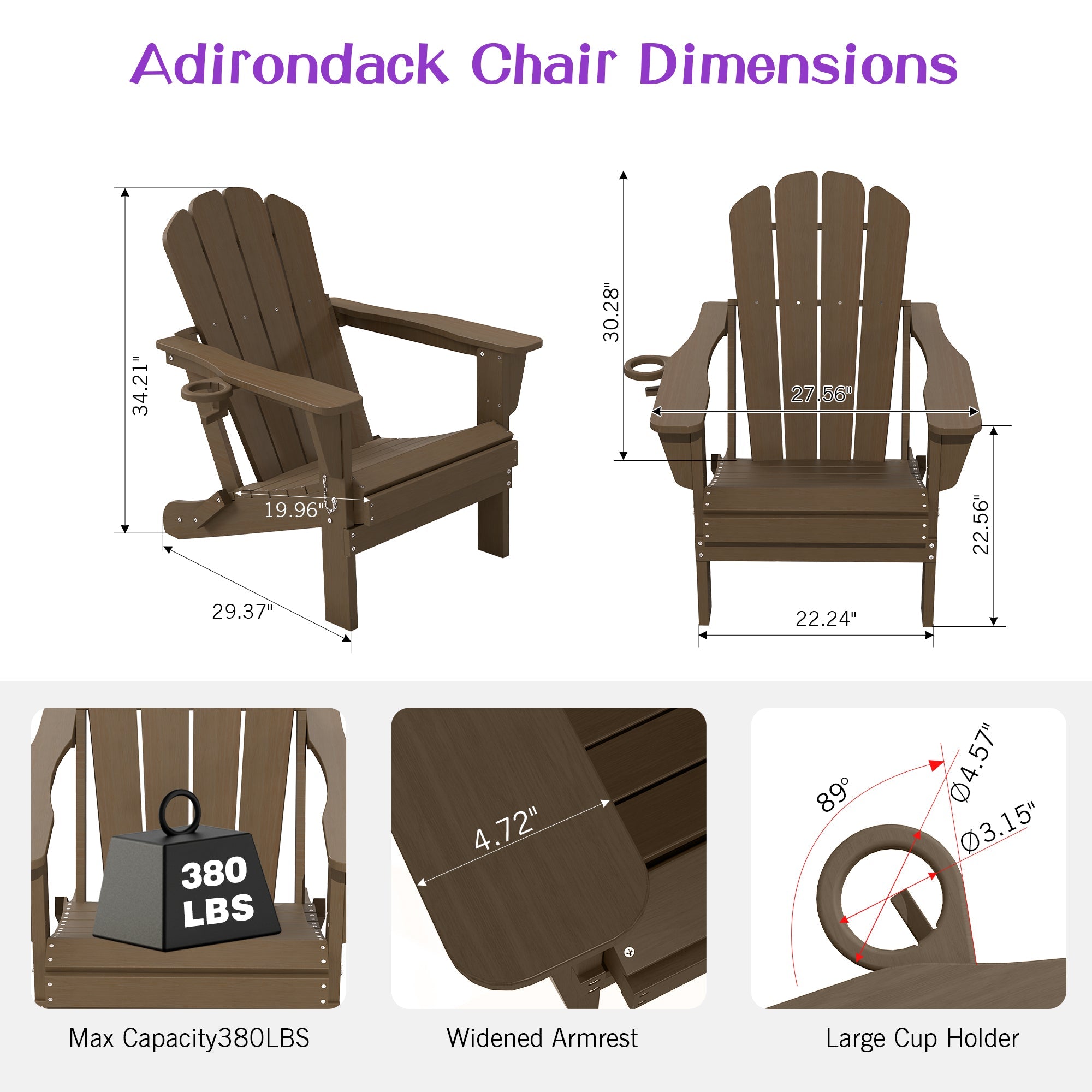 Adirondack Chair, Folding HDPE Outdoor Seating with Cup Holder