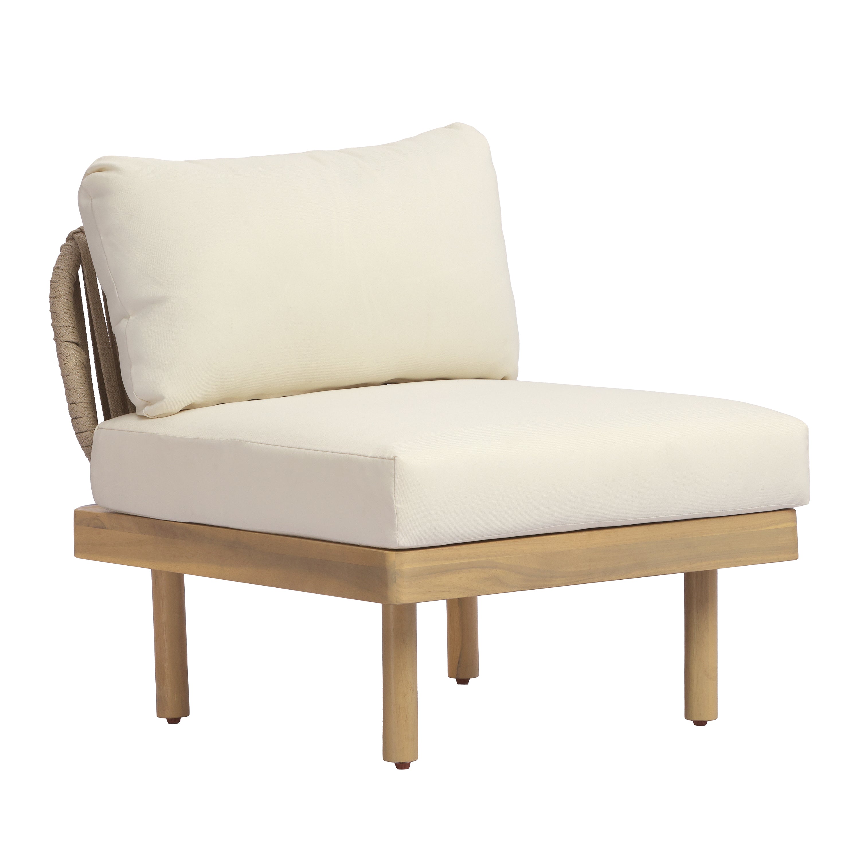 Acacia Wood Outdoor Armless Chair with Rope Back & Weather-Resistant Cushion