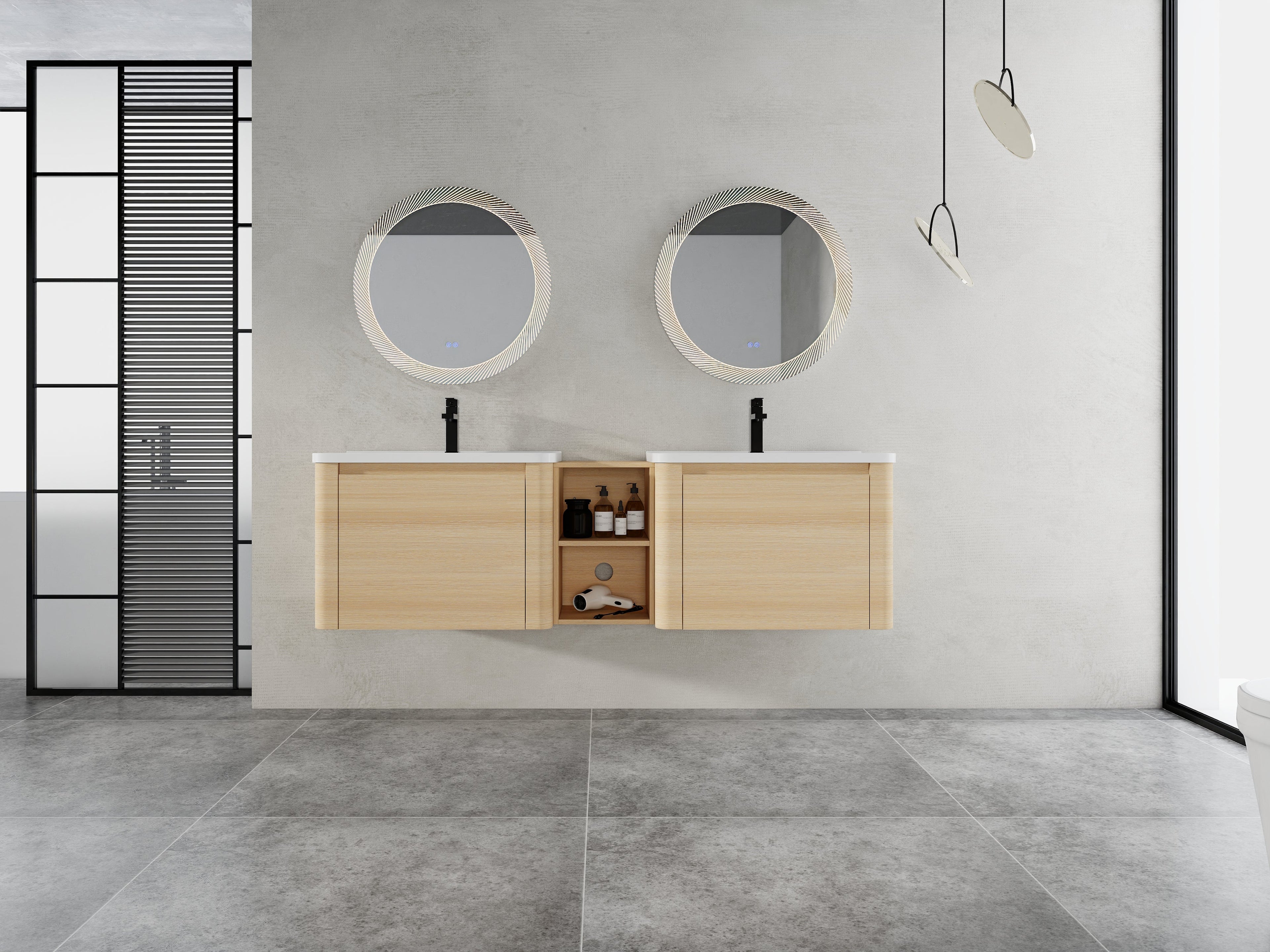 68'' Wall-Mounted Bathroom Vanity with Storage Shelves