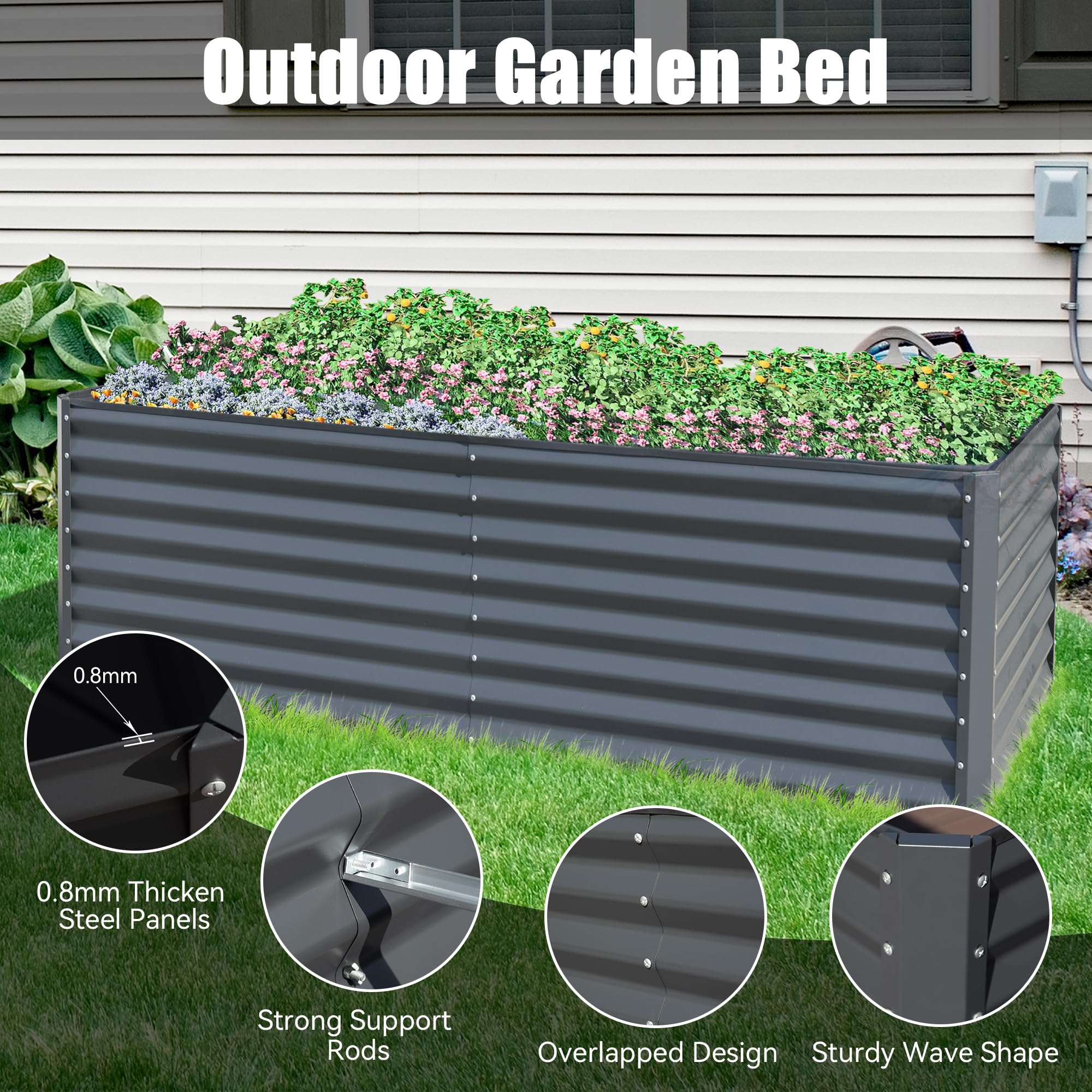8x4x2 Ft Galvanized Raised Garden Bed