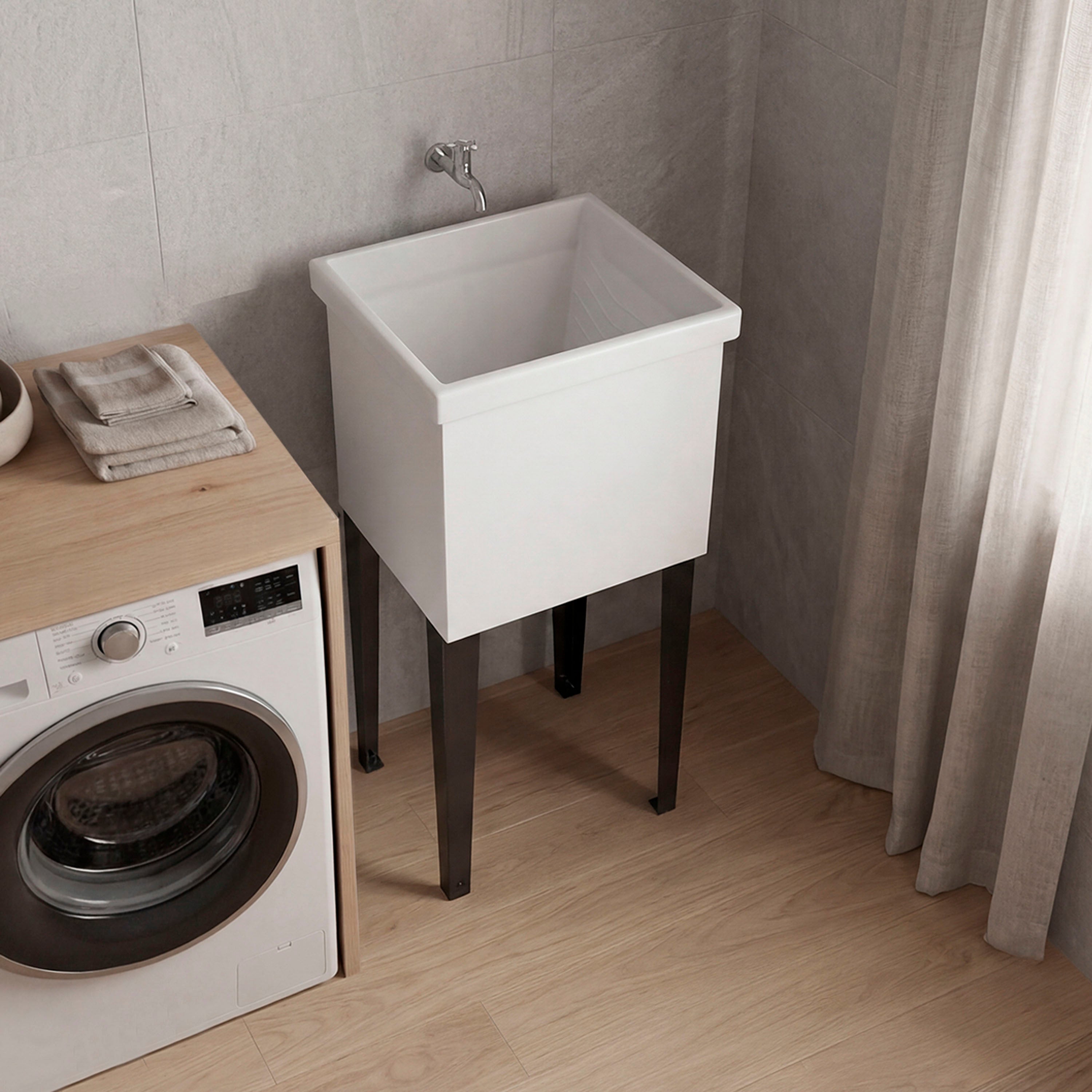 Bari Freestanding Plastic Laundry Utility Sink with Storage Cabinet