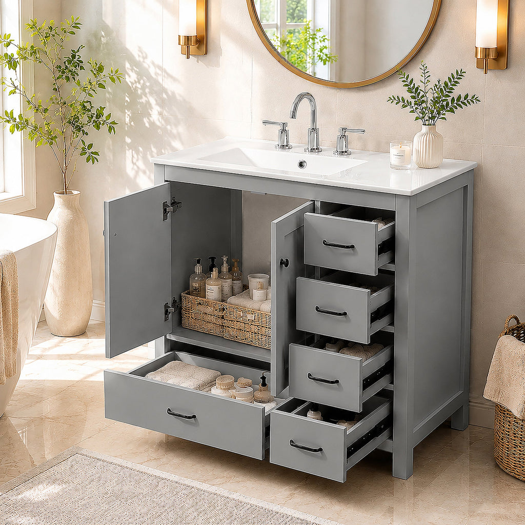 36" Gray Bathroom Vanity with Ceramic Sink Combo