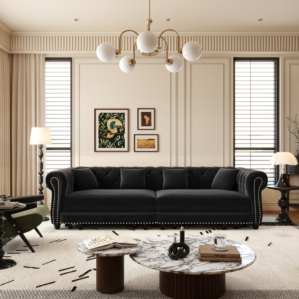 Chesterfield Sofa Bed - 3-in-1 Convertible Velvet Sofa