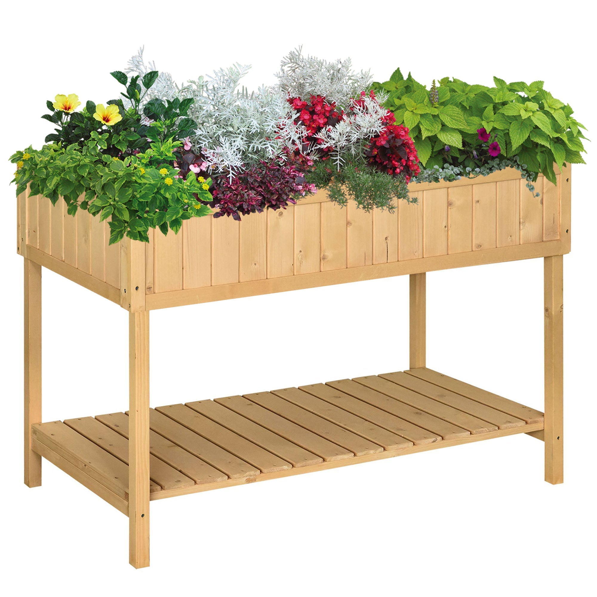 Outsunny 43" Wooden Raised Garden Bed with 8 Pockets and Shelf