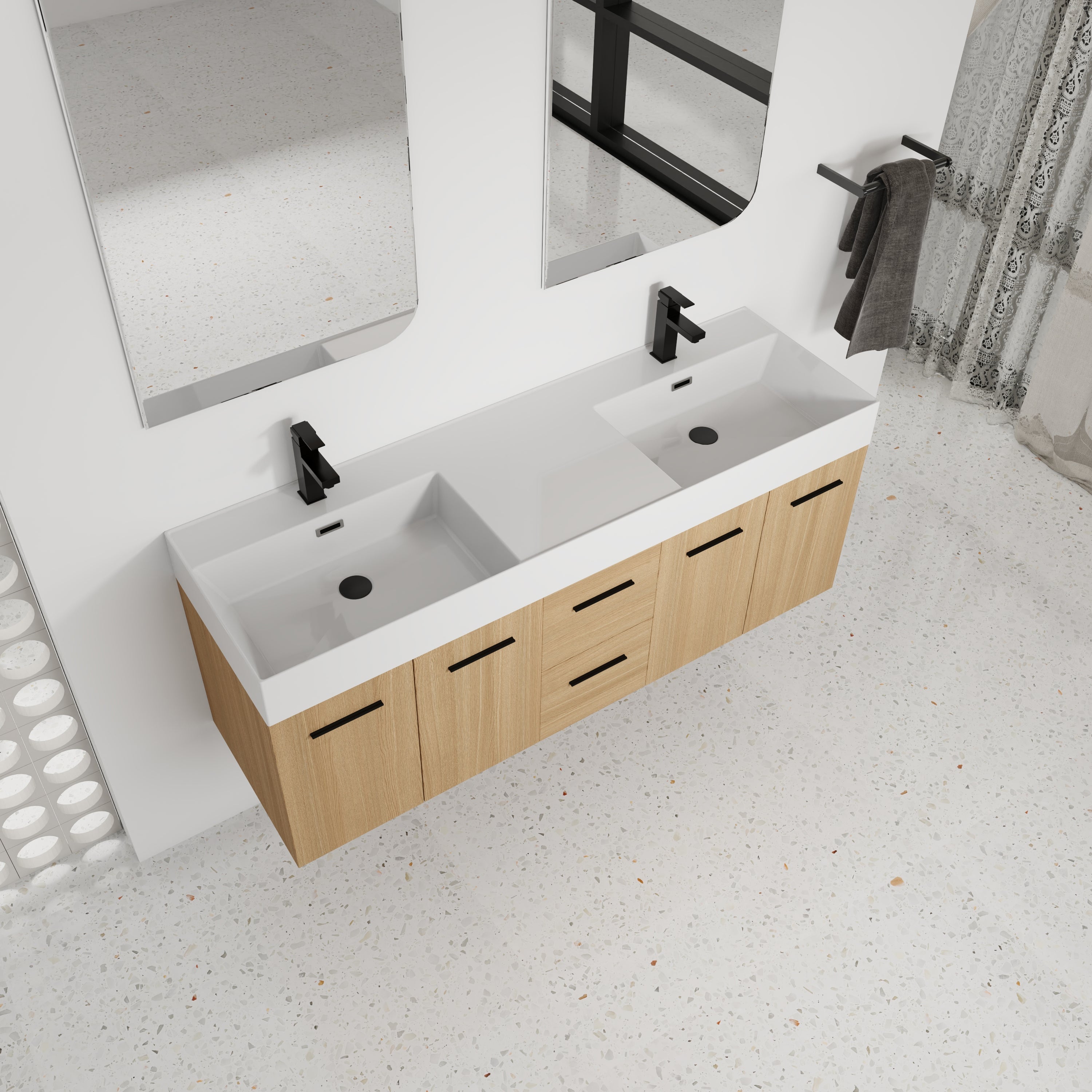 60" Floating Double Sink Bathroom Vanity with Drawers and Doors