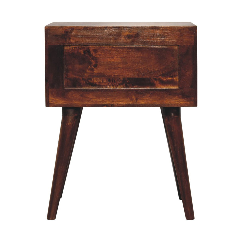 Solid Wood Chestnut T-Bar Nightstand, 2-Drawers, Nordic Legs