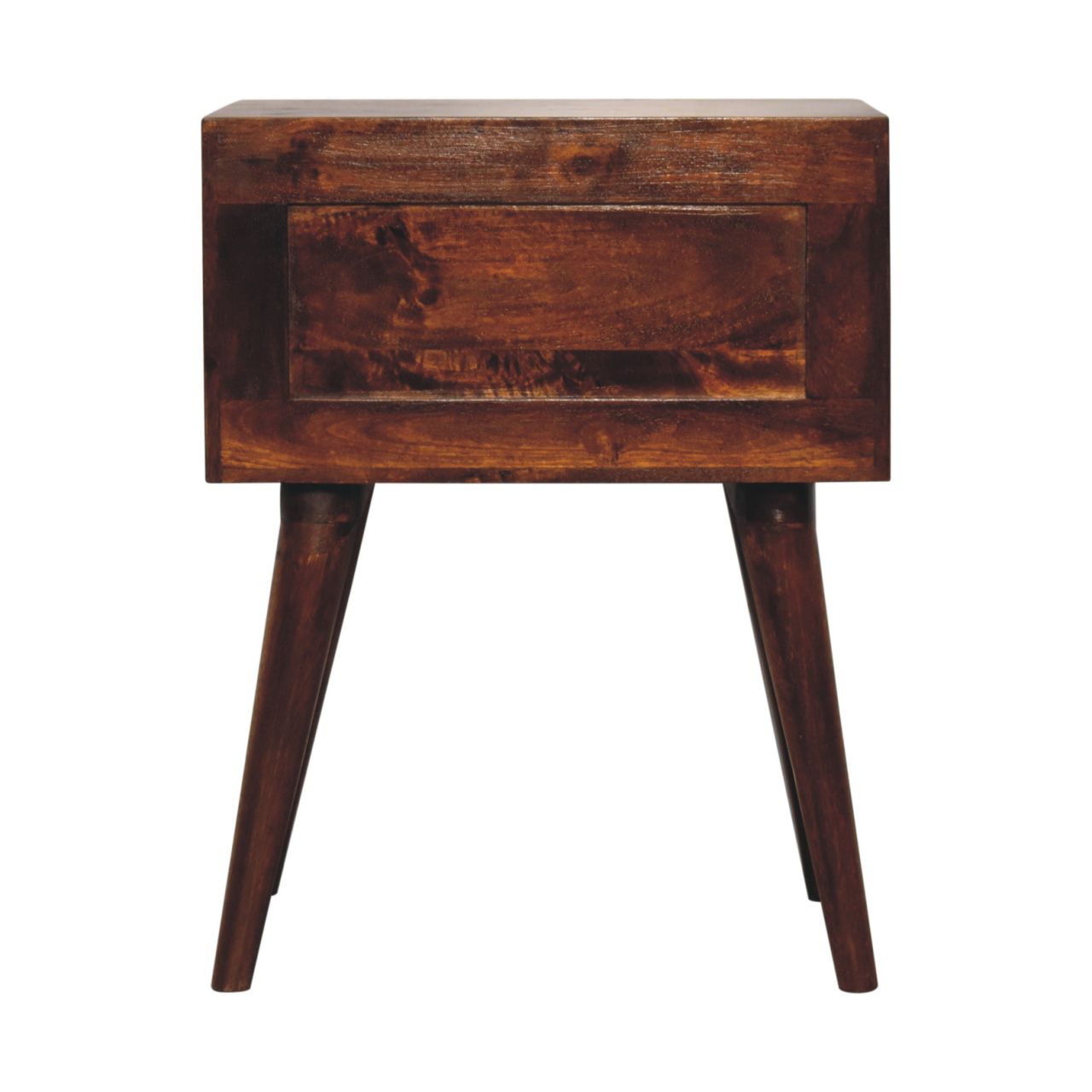 Solid Wood Chestnut T-Bar Nightstand, 2-Drawers, Nordic Legs