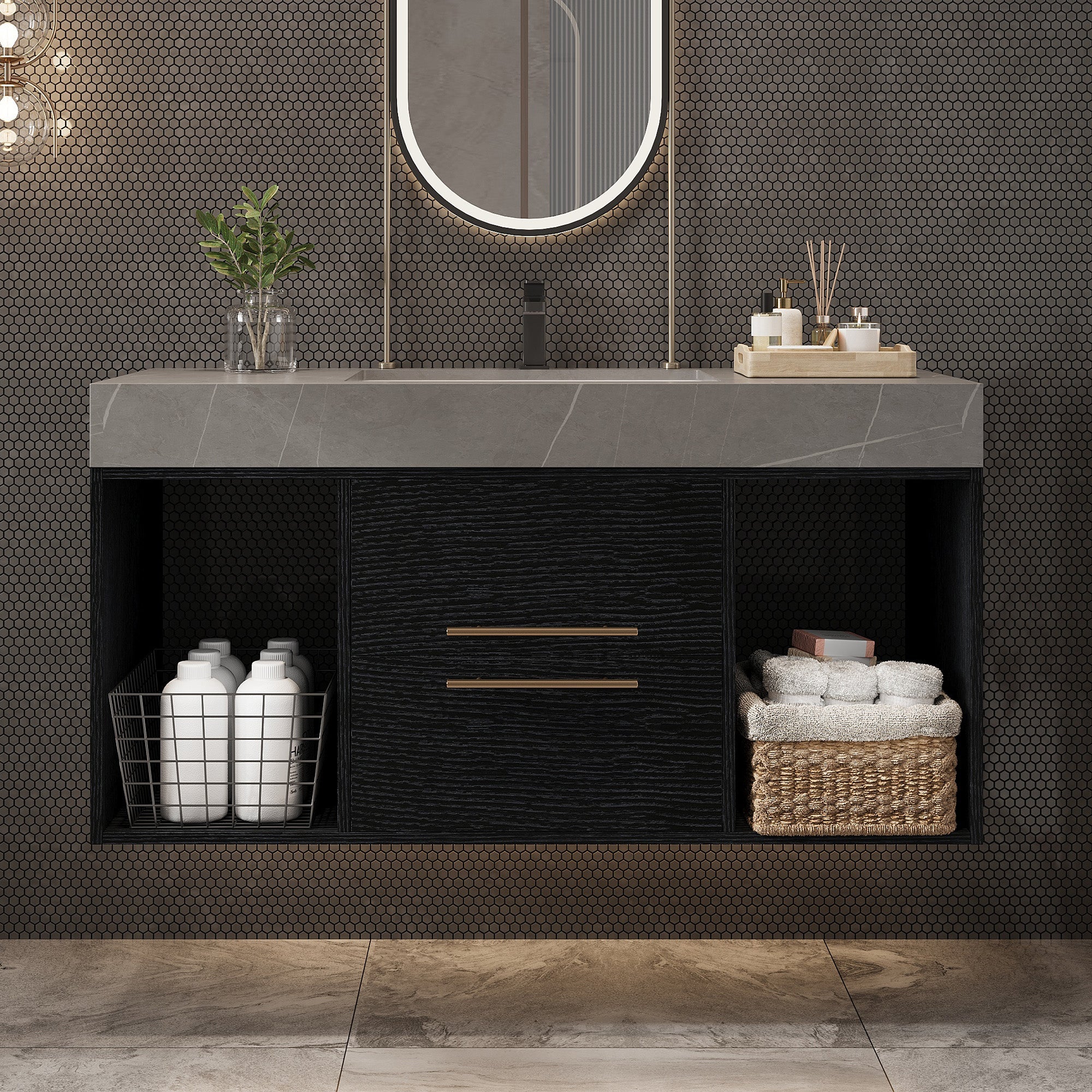 39.4 Inches Single Contemporary Floating Bathroom Vanity