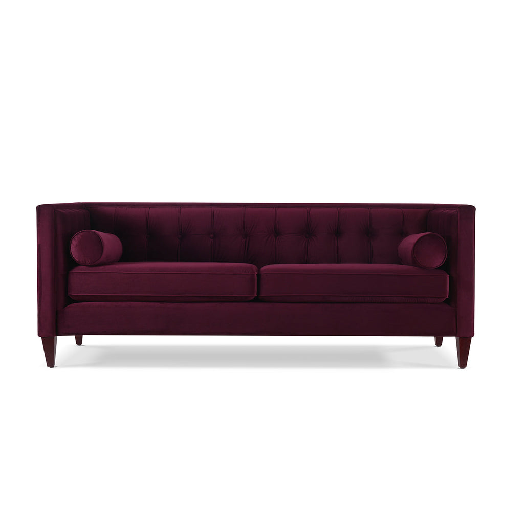 Jack 84" Modern Tuxedo Tufted Sofa, Burgundy Velvet