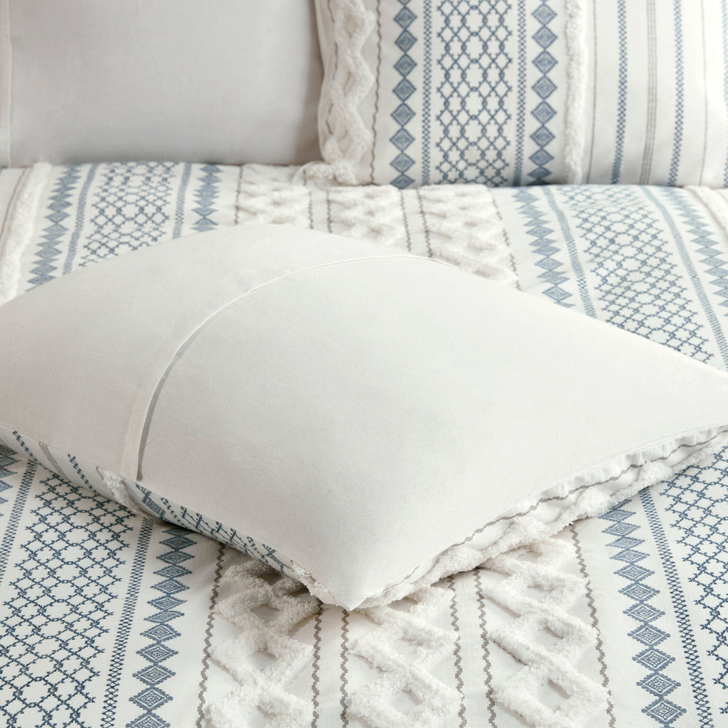 King/Cal King Cotton Printed Duvet Cover Set with Chenille