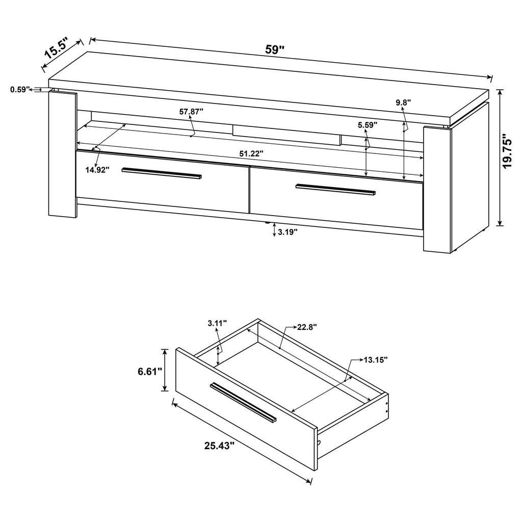 2 Drawer TV Console With Floating Top - Gray