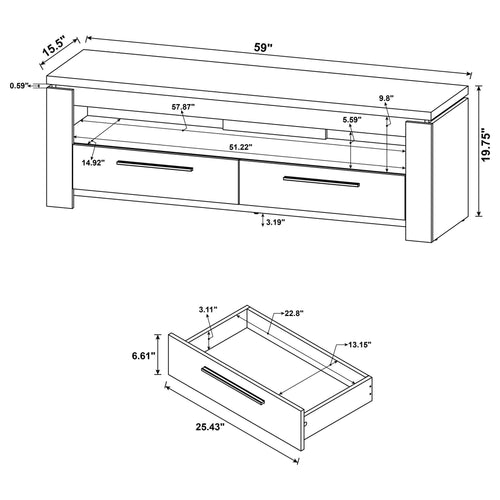 2 Drawer TV Console With Floating Top - Gray