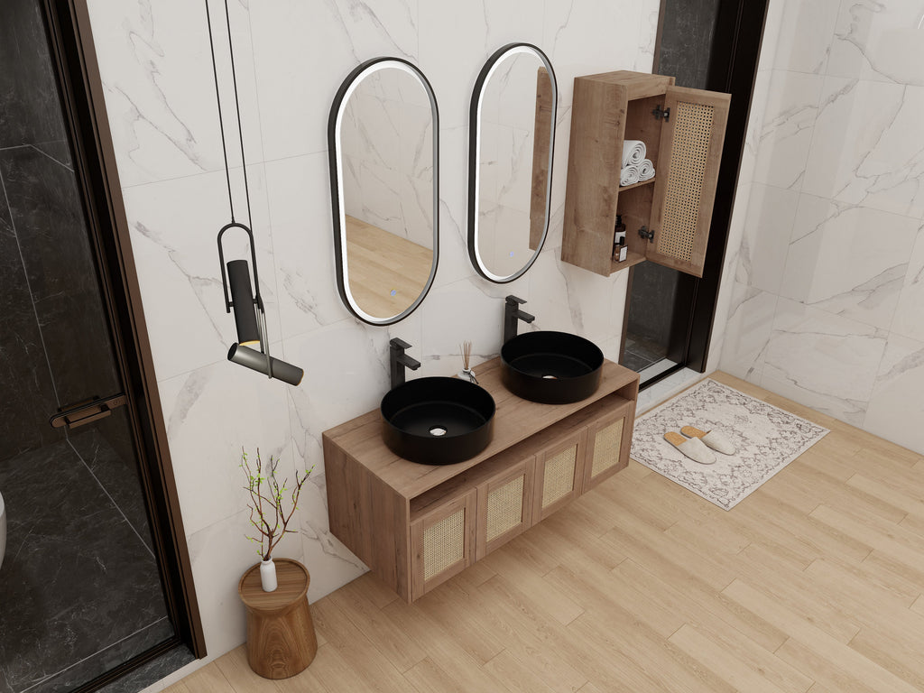 48" Bathroom Vanity with Ceramic Art Sink and Side Cabinet