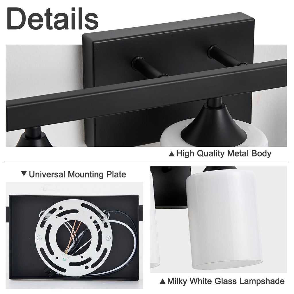 3-Light Matte Black Bathroom Vanity Light