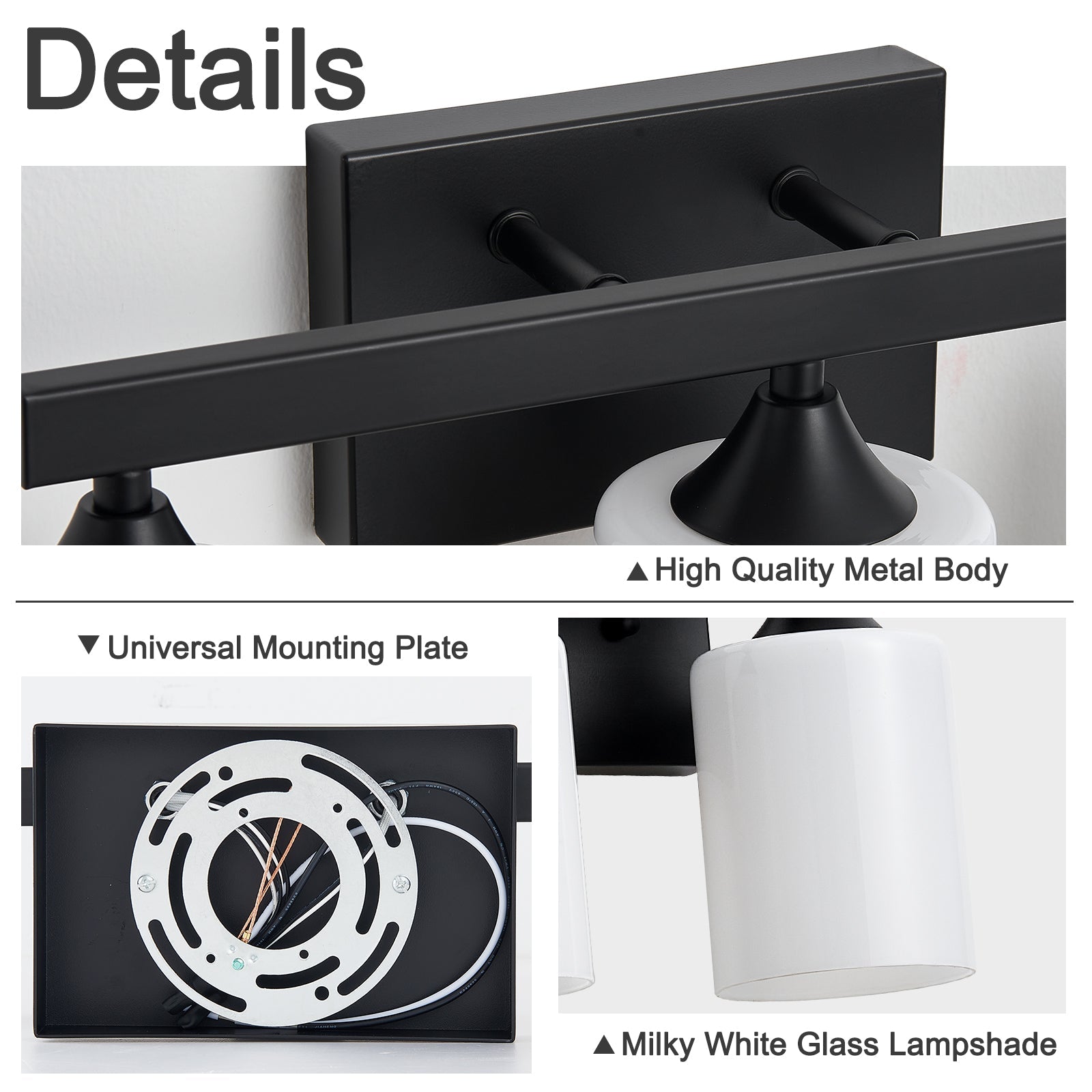 3-Light Matte Black Bathroom Vanity Light