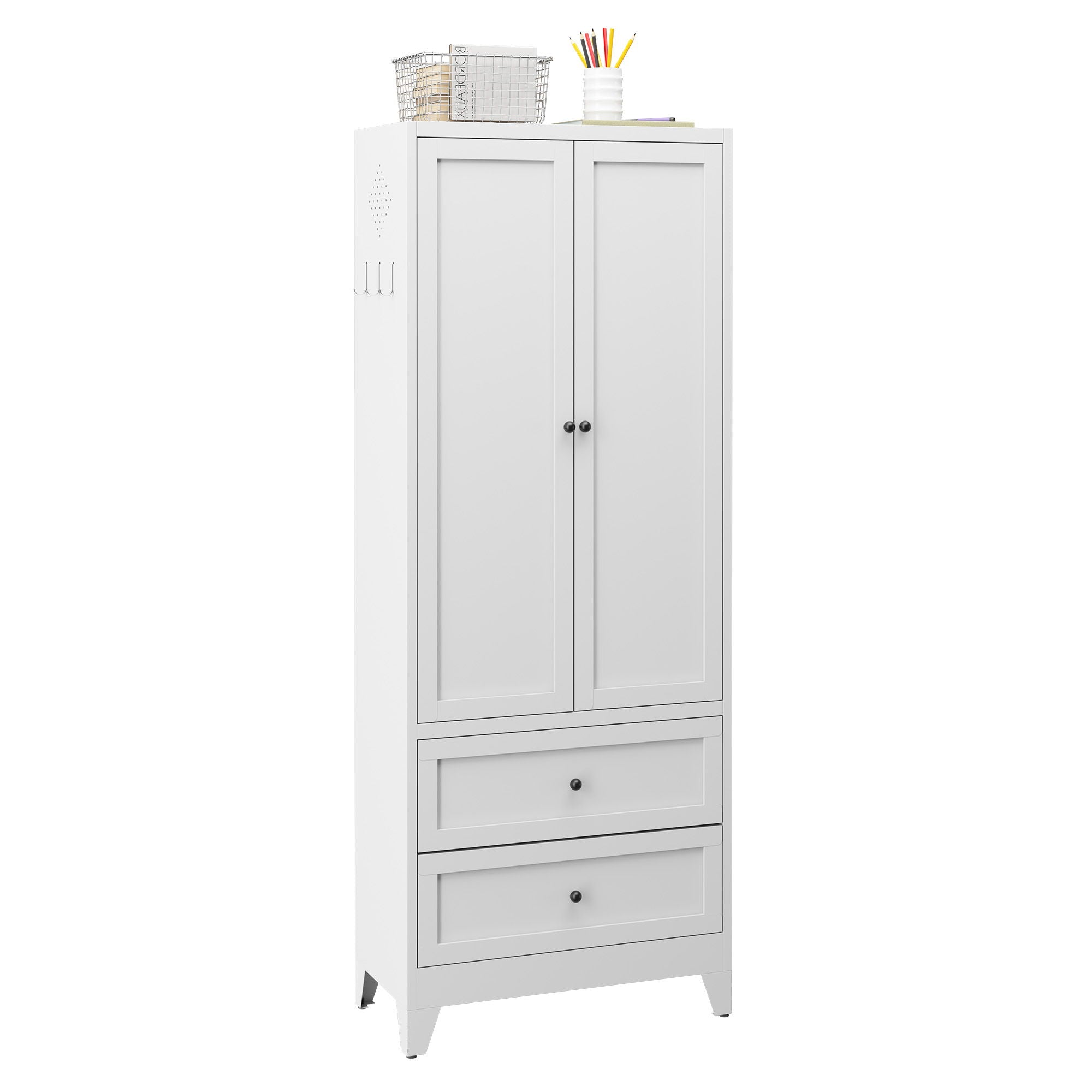 Pantry Cabinet With 2 Drawers, Freestanding Kitchen Storage Cabinet With Adjustable Shelves, Heavy-Duty Organizer For Spices, Dishware, Small Appliances - White