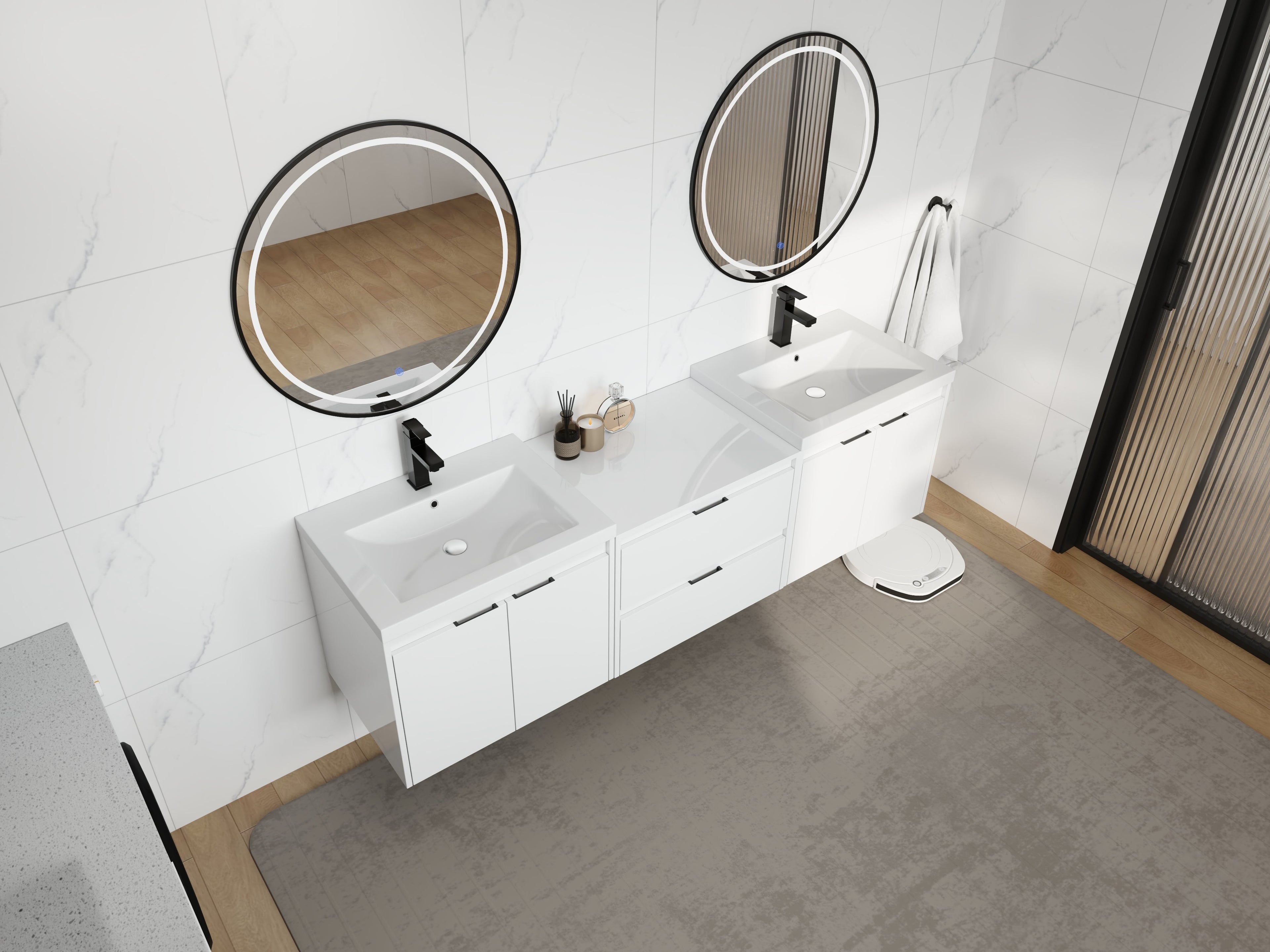 72" Bathroom Vanity With Resin Sink, Soft Close Doors, and 1-Side Cabinet
