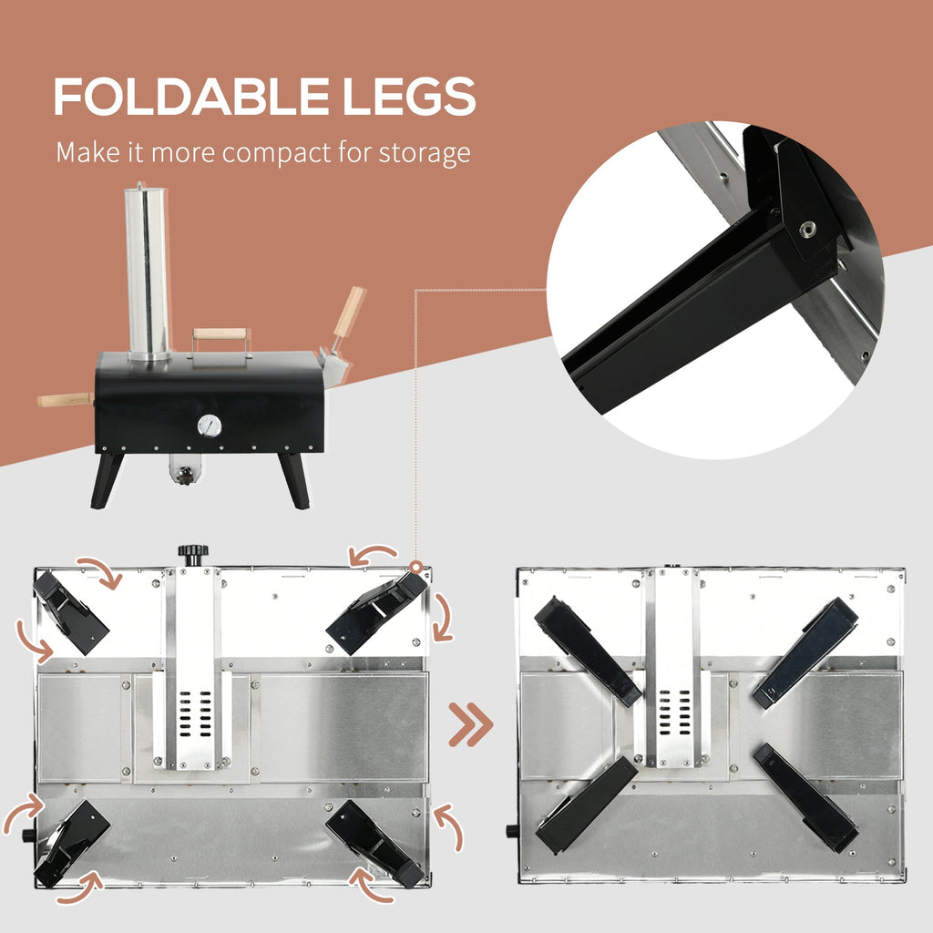 Outsunny Outdoor Pizza Oven with 12" Rotating Stone and Foldable Legs