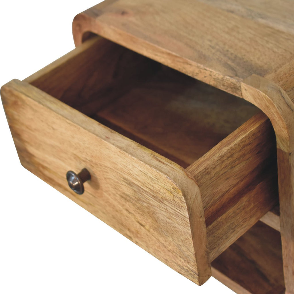 Solid Wood Mini Oak-ish Floating Open Bedside, 1-Drawer