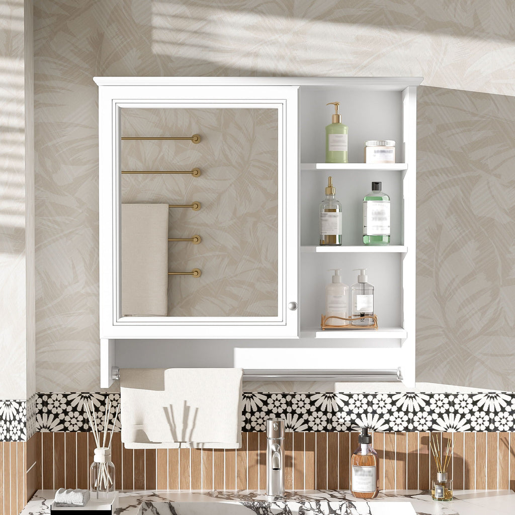 Wall Mount 2 In 1 Mirror Cabinet With Adjustable Shelf, Soft-Closing Hinges