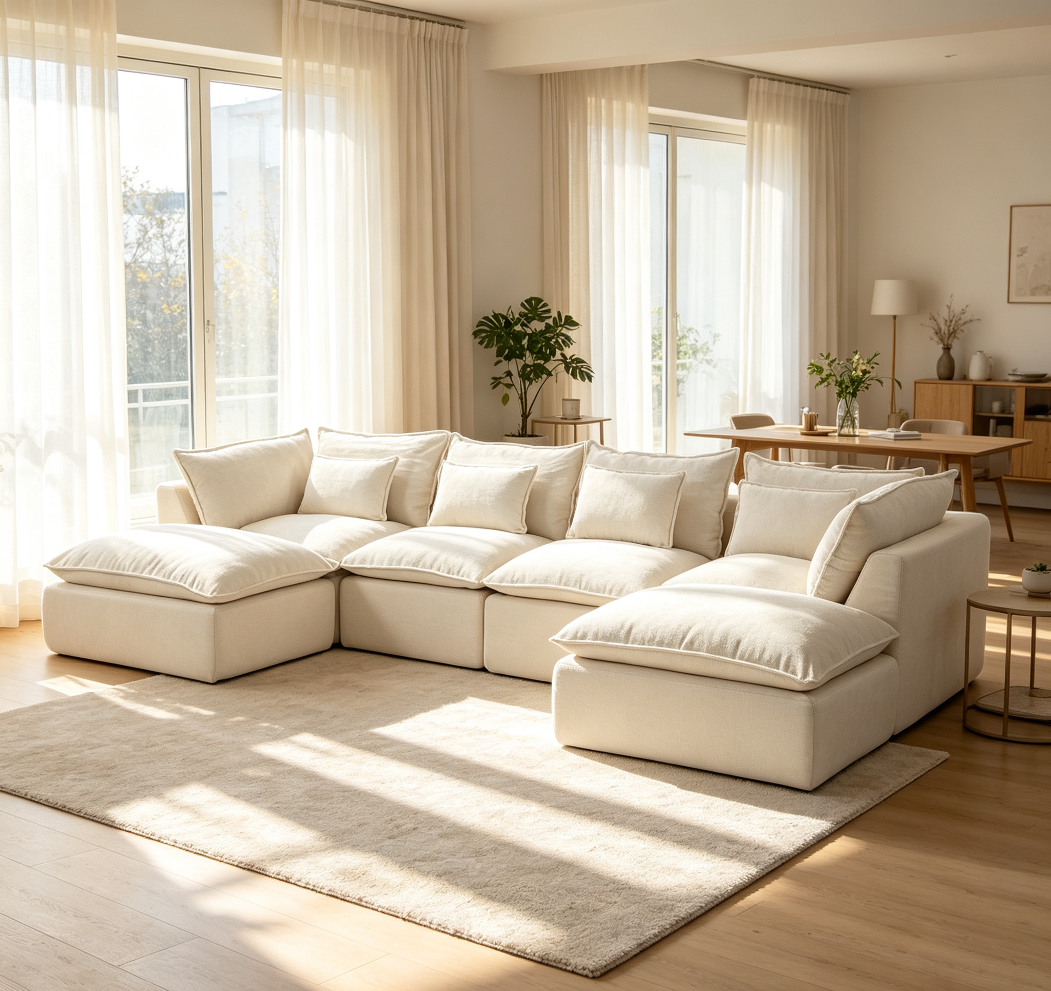 129.8" Width Cloud Couch Oversized Modular Sectional Sofa