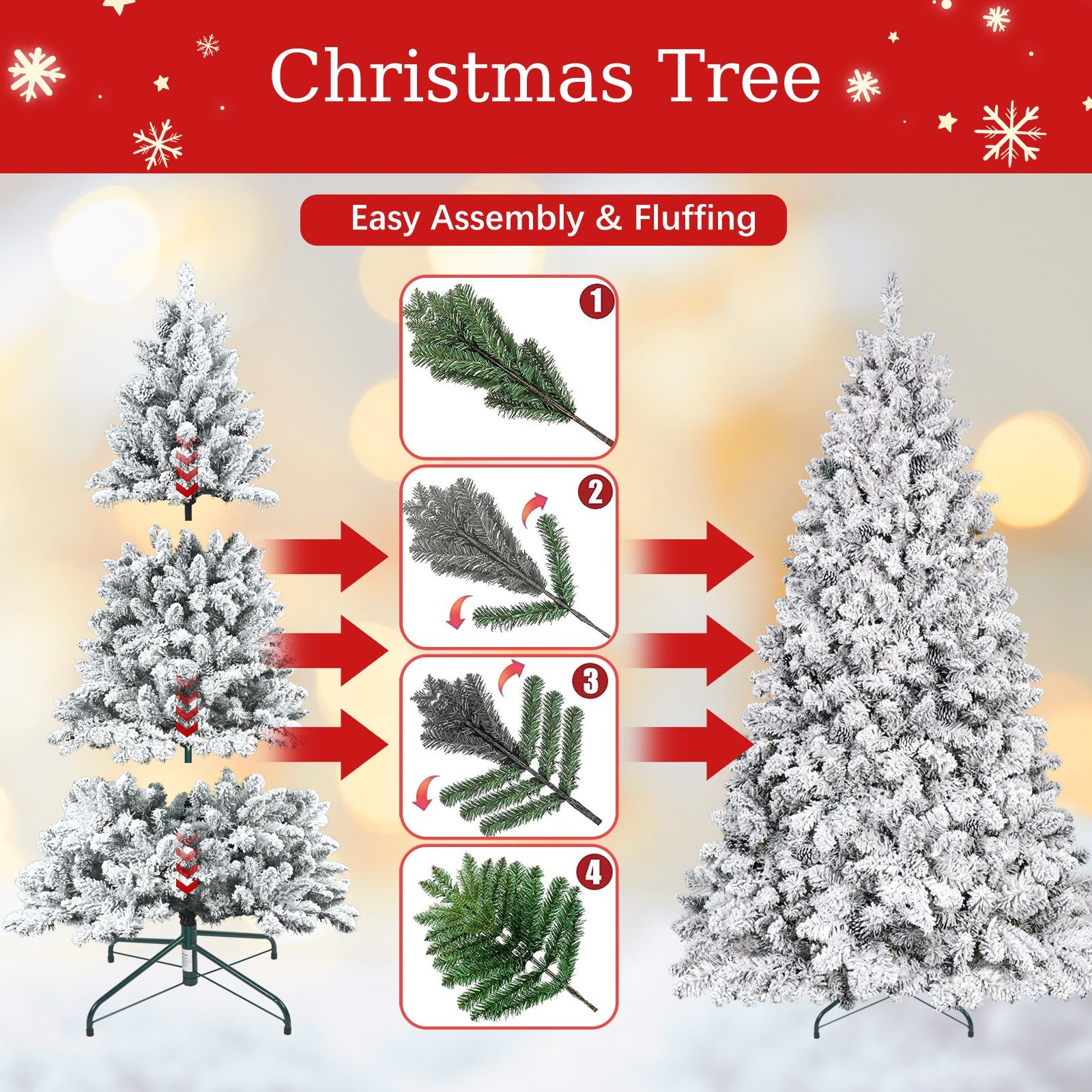 7FT Flocked Christmas Tree with Pine Cones