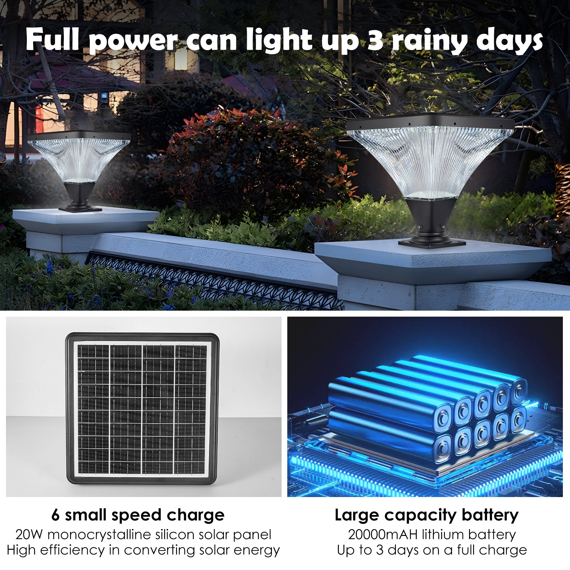 15" Black Outdoor Post Light - LED with Remote Control