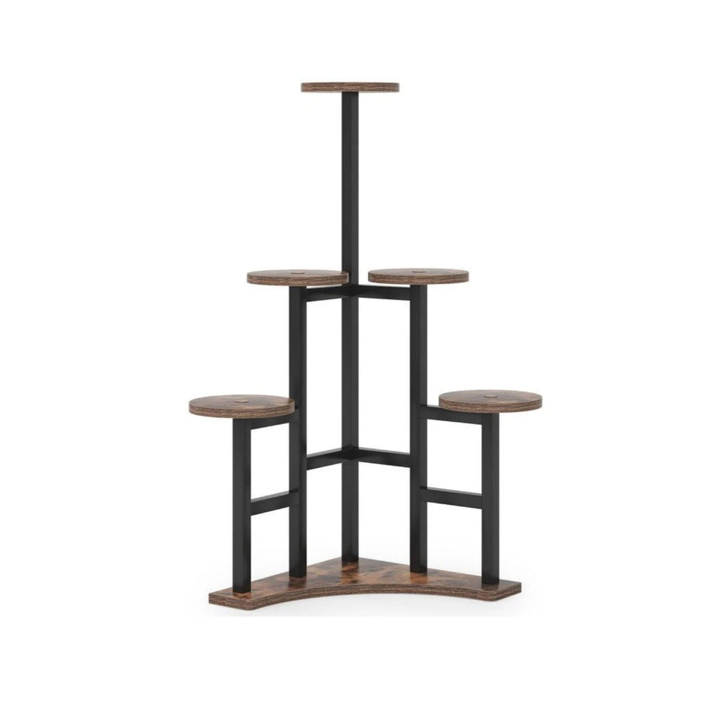 6 Tier Corner Plant Shelf With Frame For Living Room - Rustic Brown