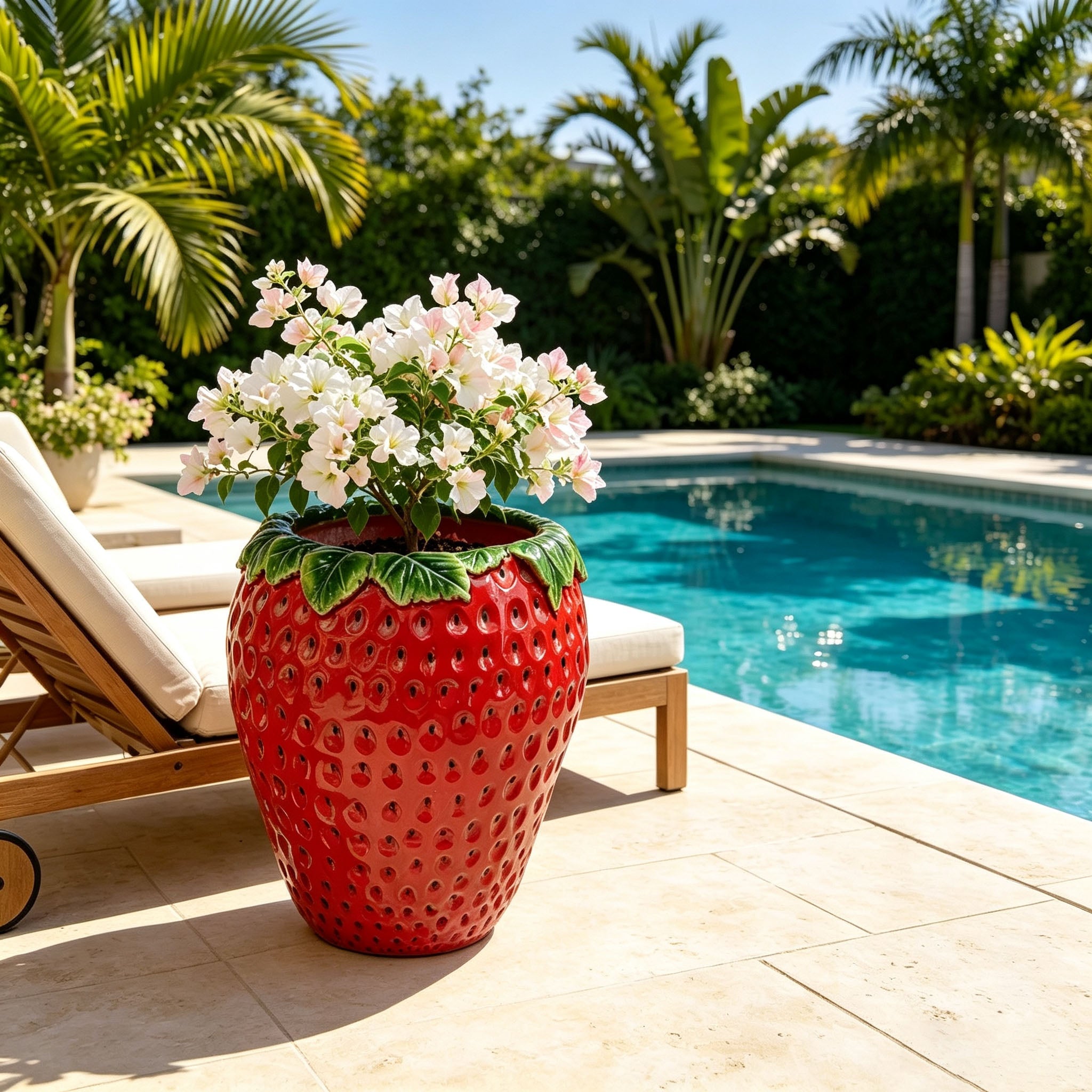 15'' tall Strawberry Shaped Planter Pot, Cute Fruit Decorative Flower Vase, Weather Resistant Outdoor Garden Planter for Patio Porch Yard Lawn Entryway Home Tabletop Decor