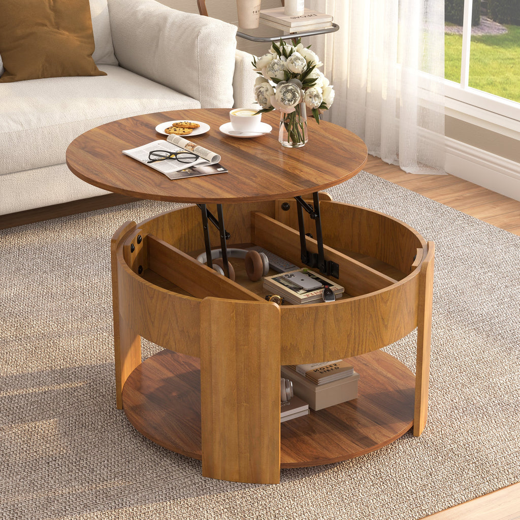 Vibe Haus Farmhouse Round Lift Top Coffee Table with Hidden Storage
