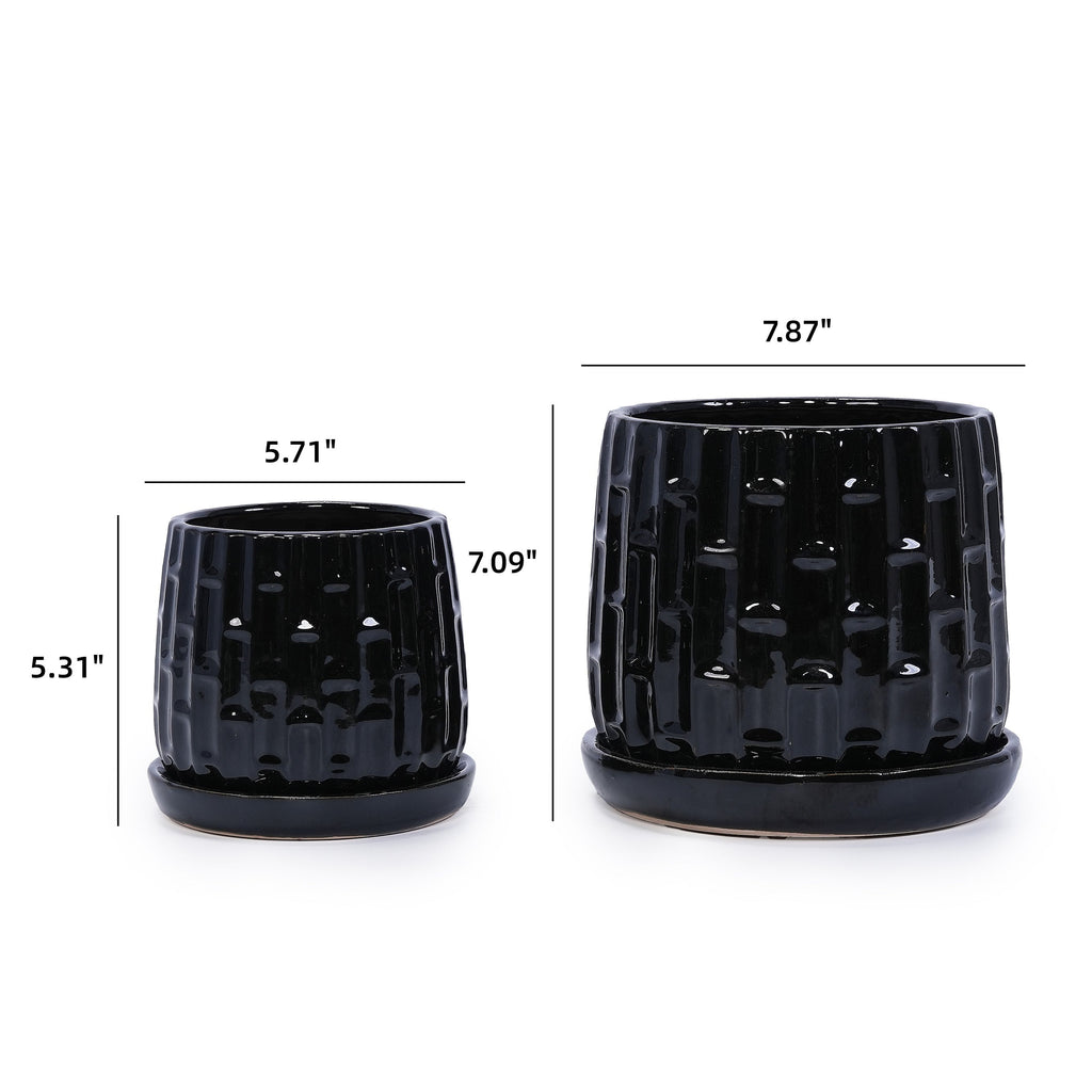 Handmade Ceramic Flower Pot with Groove Pattern
