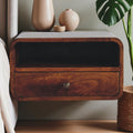 Large Floating Bedside, Curve Open Upper Slot, 1 Drawer, Chestnut