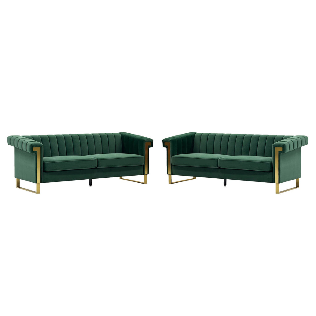 Emerald Green Velvet 2 Piece Sofa Set